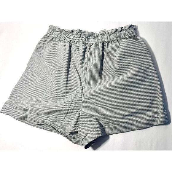 Uniqlo Striped White and Grey Linen Cotton Blend Pull-on w/Cord Shorts sz. S - Picture 2 of 6
